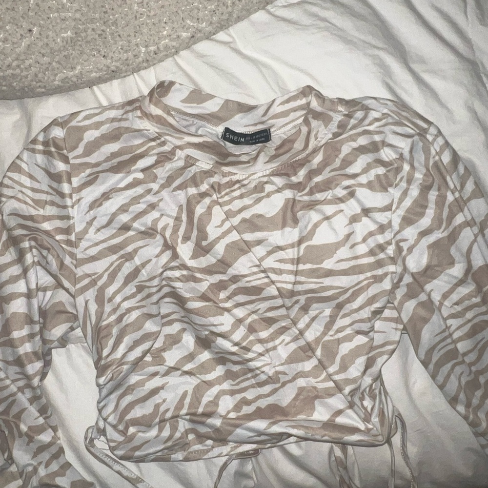 Beige zebra backless tie crop top